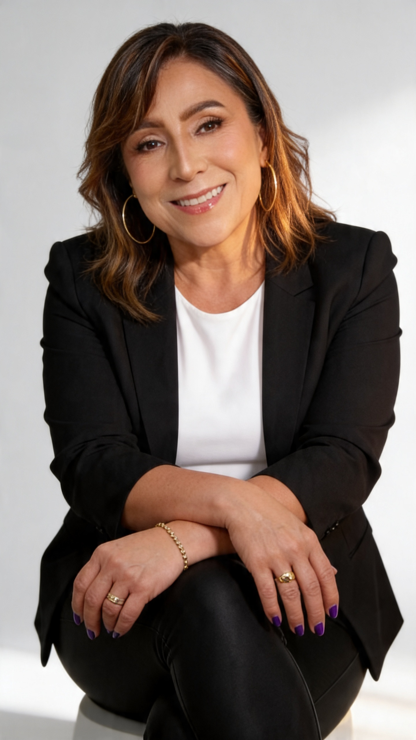 Hyperrealistic AI avatar — professional woman seated